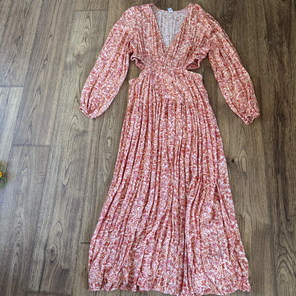 Old Navy Boho Floral Waist-Defined Side Cutout Maxi Dress Spring Easter Size L